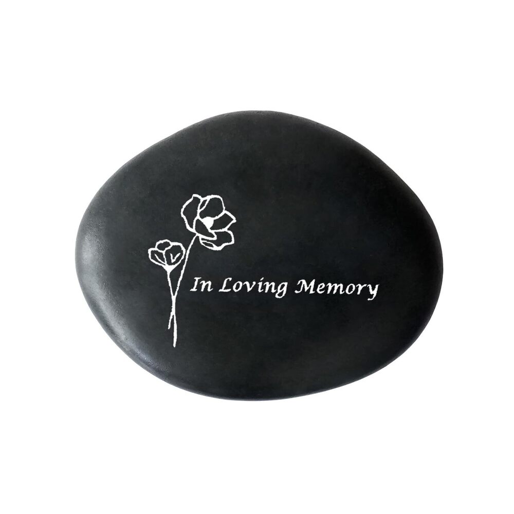 4306 Memorial Stone - in Loving Memory Natural Black Pebble for Grave